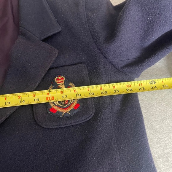 Vintage Lizsport Petites‎ Navy Wool Blazer Gold Crest Preppy Classic 8P - Picture 11 of 16